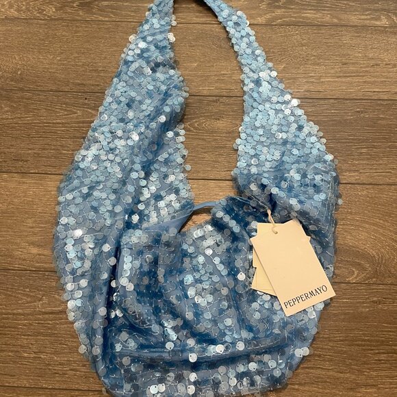 Peppermayo Blue Sequin Halter Top- New with Tags - Picture 6 of 8